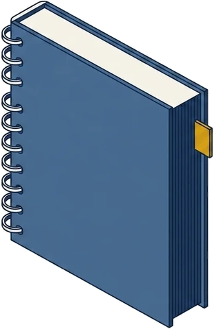 Isometric drawing of a spiral-bound proposal volume with one gold index tab.