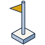 Isometric drawing of a pennant on a short mast standing on a square base.